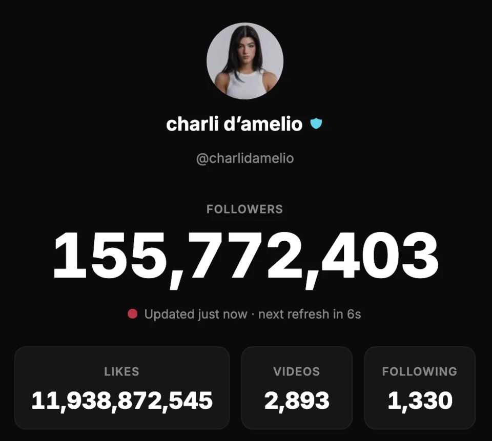 TikTok counter showing live follower stats